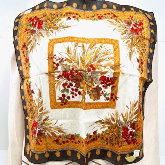 New Tag Burberry Miniscarf/handker 19.5" Cotton/Silk Ivery Gold Red Fruit(13 - Picture 7 of 8